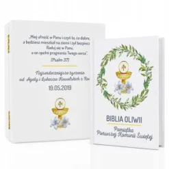 Biblia dla dziecka na prezent na KOMUNIĘ w drewnianej szkatułce+ NADRUK