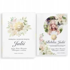 Biblia na KOMUNIĘ w szkatułce pamiątka Komunii dla dziewczynki +NADRUK