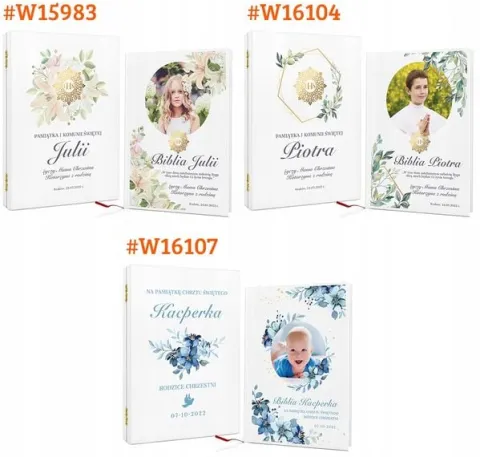 Biblia prezent na CHRZEST KOMUNIĘ w drewnianej szkatułce pamiątka + NADRUK