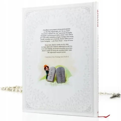 Biblia prezent na CHRZEST KOMUNIĘ w drewnianej szkatułce pamiątka + NADRUK