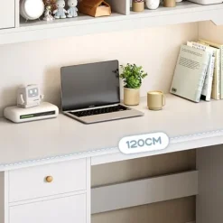 BIURKO KOMPUTEROWE BIAŁE LOFT POD LAPTOP KOMPUTER NOWOCZESNE Z 7 PÓŁKAMI