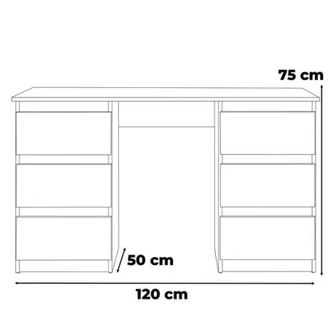Biurko Komputerowe 120cm Loft 6 Szuflad Młodzieżowe Szary Dąb Wotan Ofi