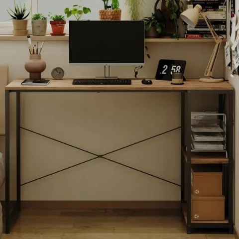 Biurko komputerowe stół loft jasny brąz nowoczesne z półkami industrialne