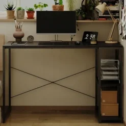 Biurko komputerowe stolik loft czarne solidne z półkami industrialne 120