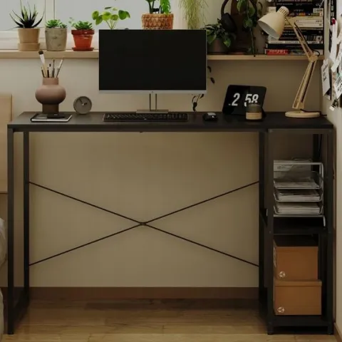 Biurko komputerowe stolik loft czarne solidne z półkami industrialne 120