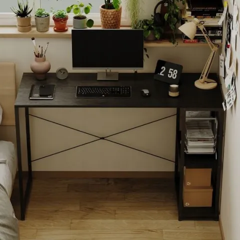 Biurko komputerowe stolik loft czarne solidne z półkami industrialne 120