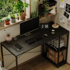 Biurko komputerowe stolik loft czarne solidne z półkami industrialne 120