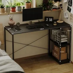 Biurko komputerowe stolik loft czarne solidne z półkami industrialne 120