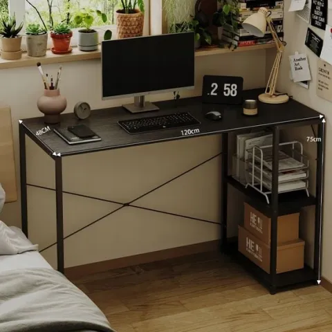 Biurko komputerowe stolik loft czarne nowoczesne z półkami industrialne 120