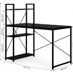 BIURKO KOMPUTEROWE 120X60 CM Z REGAŁEM 3 PÓŁKI CZARNE MODERNHOME