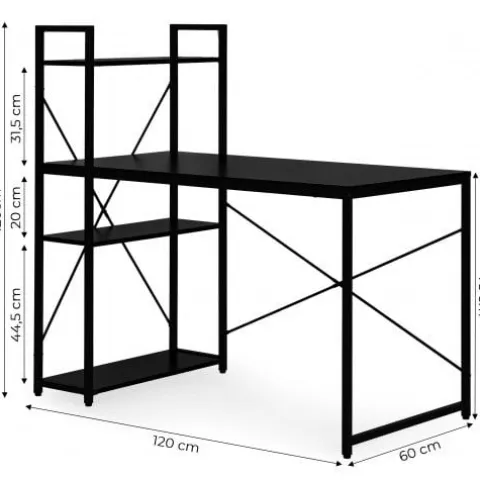 BIURKO KOMPUTEROWE 120X60 CM Z REGAŁEM 3 PÓŁKI CZARNE MODERNHOME