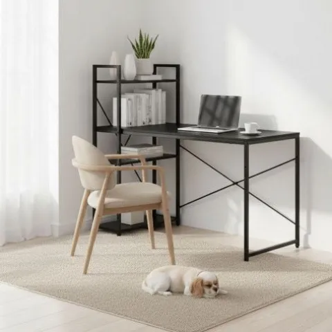 BIURKO KOMPUTEROWE 120X60 CM Z REGAŁEM 3 PÓŁKI CZARNE MODERNHOME