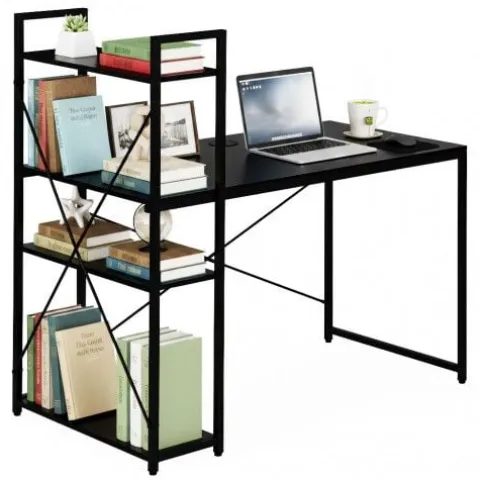 BIURKO KOMPUTEROWE 120X60 CM Z REGAŁEM 3 PÓŁKI CZARNE MODERNHOME