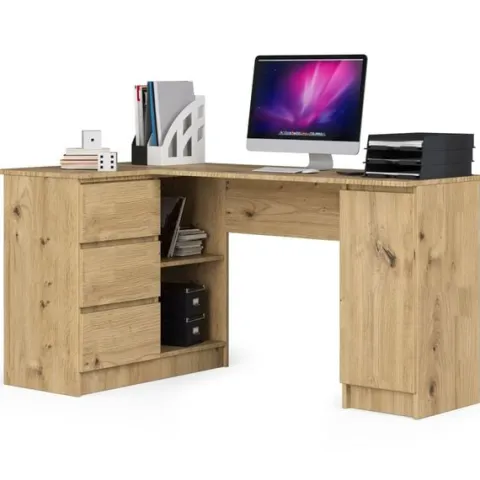 Biurko narożne B20 155 cm lewe - dąb artisan - 3 szuflady