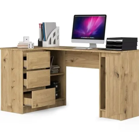 Biurko narożne B20 155 cm lewe - dąb artisan - 3 szuflady