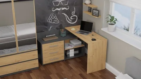 BIURKO NAROŻNE + KOMODA DANY ANTRACYT / DĄB ARTISAN