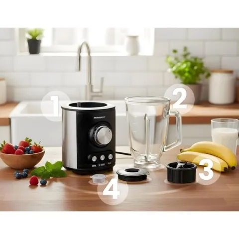 Blender kielichowy szklany do smoothie koktajli kruszy lód 1,5L 800W BD-751 Berdsen czarny