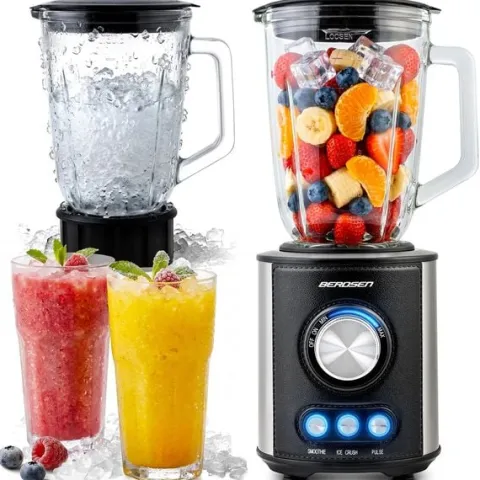 Blender kielichowy szklany do smoothie koktajli kruszy lód 1,5L 800W BD-751 Berdsen czarny
