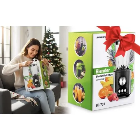 Blender kielichowy szklany do smoothie koktajli kruszy lód 1,5L 800W BD-751 Berdsen czarny