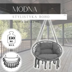 Bocianie gniazdo z frędzlami huśtawka z poduszką ogrodowa grafitowa
