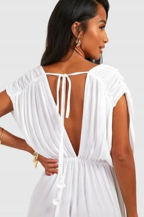 BOOHOO KOMBINEZON PLAŻOWY ODKRYTE PLECY WIĄZANIE MUSZELKI 0OZ NG2__XS