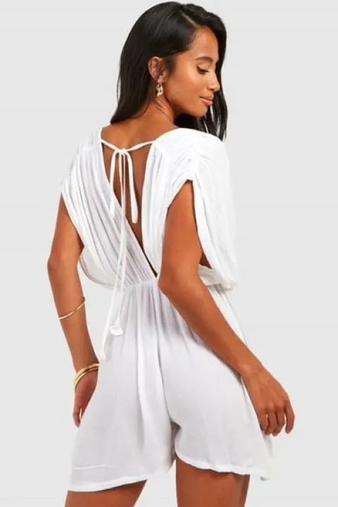 BOOHOO KOMBINEZON PLAŻOWY ODKRYTE PLECY WIĄZANIE MUSZELKI 0OZ NG2__XS