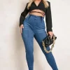 Boohoo niebieskie elastyczne spodnie plus size 54