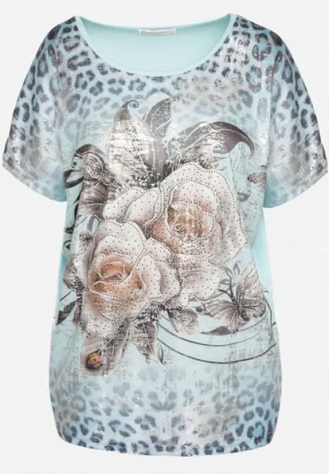 Born2Be Jasnoniebieski T-shirt damski S/M Cyrkonie