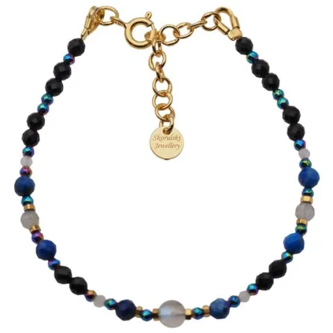Bransoletka mix - Turmalin, Lapis Lazuli, Labradoryt, hematyt i srebro złocone