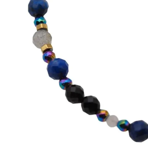 Bransoletka mix - Turmalin, Lapis Lazuli, Labradoryt, hematyt i srebro złocone