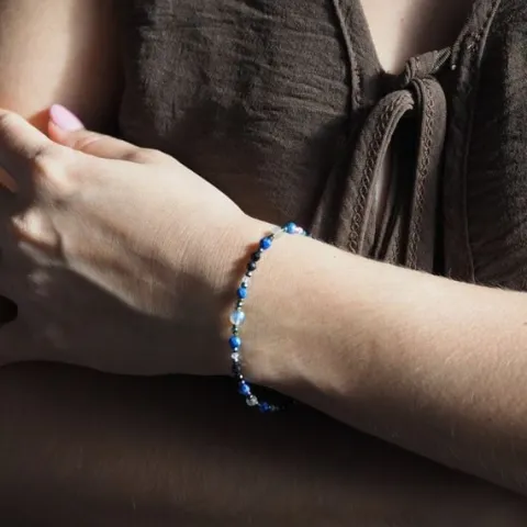Bransoletka mix - Turmalin, Lapis Lazuli, Labradoryt, hematyt i srebro złocone
