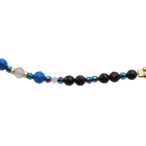 Bransoletka mix - Turmalin, Lapis Lazuli, Labradoryt, hematyt i srebro złocone