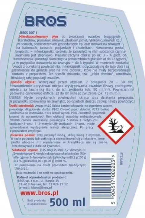BROS 007 na owady biegające karaluchy mrówki rybiki pluskwy 500 ml - 2