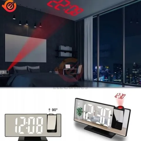BUDZIK ZEGAR ELEKTRONICZNY LED PROJEKTOR DATA ALARM TERMOMETR 4w1