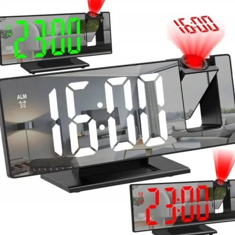 BUDZIK ZEGAR ELEKTRONICZNY LED PROJEKTOR DATA ALARM TERMOMETR 4w1