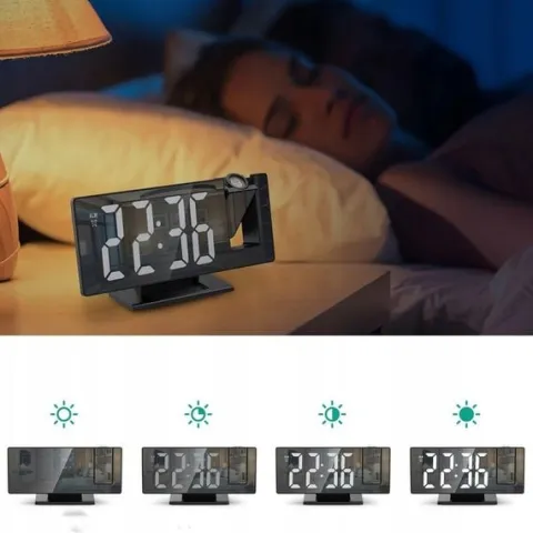 BUDZIK ZEGAR ELEKTRONICZNY LED PROJEKTOR DATA ALARM TERMOMETR 4w1
