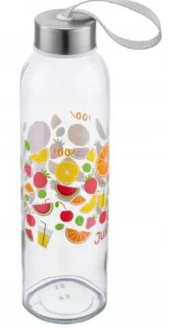 Butelka szklana na wodę soki Sophie 500 ml napis "juicy" owocowy nadruk