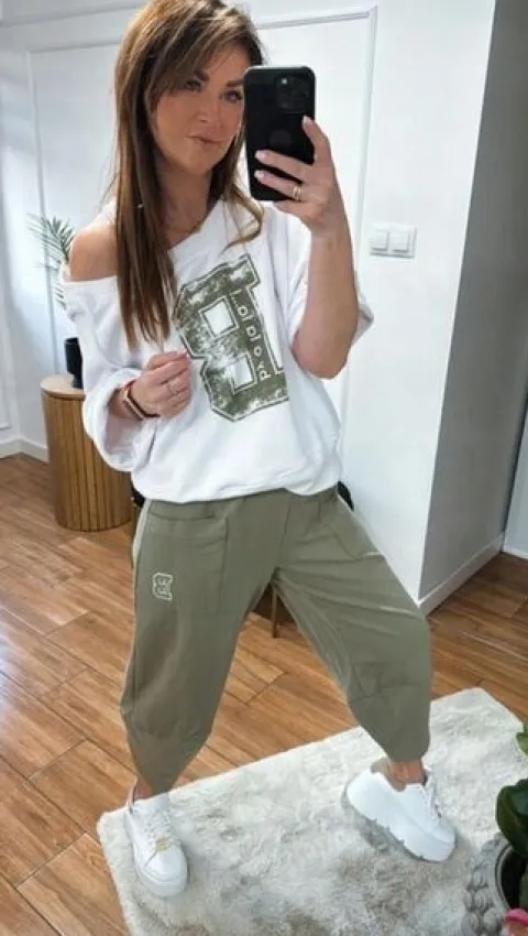 BY O LA LA...! DRESOWE SPODNIE CZAPLINKI "B" OLIWKA S 36
