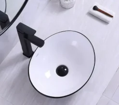 CERAMICZNA ELEGANCKA UMYWALKA NABLATOWA MATOWA CZARNA 42x34