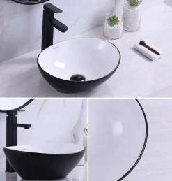 CERAMICZNA ELEGANCKA UMYWALKA NABLATOWA MATOWA CZARNA 42x34