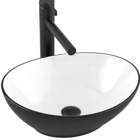 CERAMICZNA ELEGANCKA UMYWALKA NABLATOWA MATOWA CZARNA 42x34