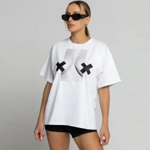Chiara Wear - T-shirt bawełniany oversize XX BOOBIES - biały S