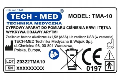 CIŚNIENIOMIERZ NARAMIENNY Z ZASILACZEM USB-C TECH-MED TMA-10 ARYTMIA ETUI