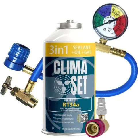 ClimaSet 3w1 R134a gaz do nabijania klimatyzacji, przewód, adapter 350g