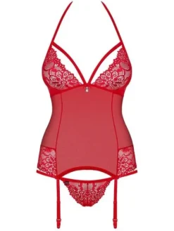 838-COR-3 gorset i stringi – czerwony – zapragniesz więcej Obsessive S/M