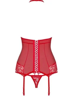 838-COR-3 gorset i stringi – czerwony – zapragniesz więcej Obsessive S/M