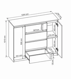 Czarna Komoda 120cm 4 Szuflady 2 Drzwi mat od producenta