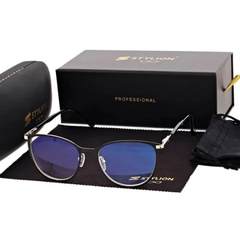 Damskie okulary zerówki +0.00 z filtrem Blue Light STL277 czarny/złoty