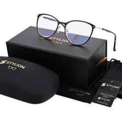 Damskie okulary zerówki +0.00 z filtrem Blue Light STL277 czarny/złoty