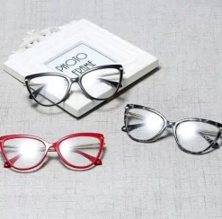 Damskie OKULARY ZERÓWKI Z FILTREM BLUE LIGHT DO KOMPUTERA OCHRONNE KOCIE